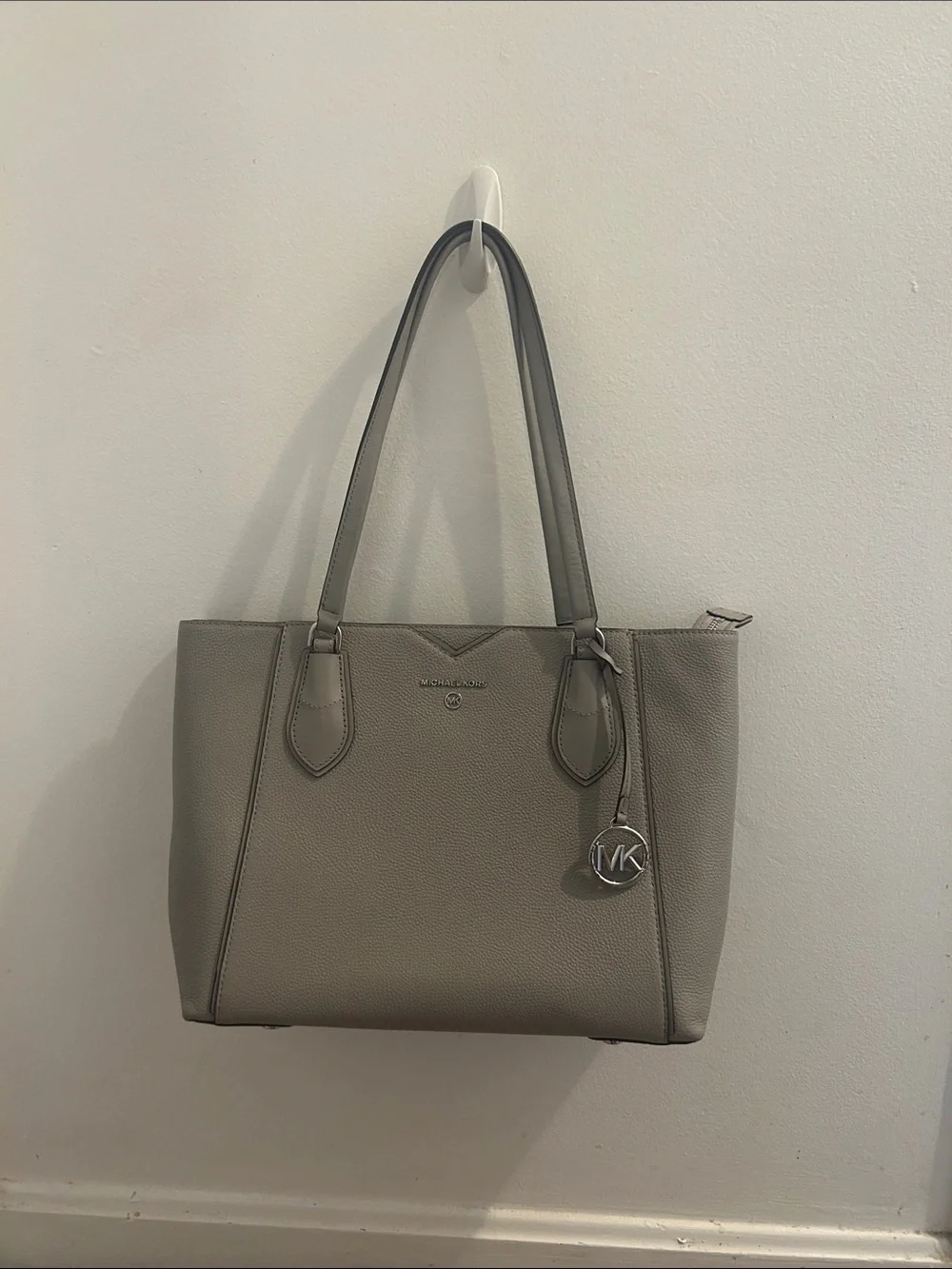 Michael Kors Taupe Leather Tote with MK Charm - Picture 1 of 4